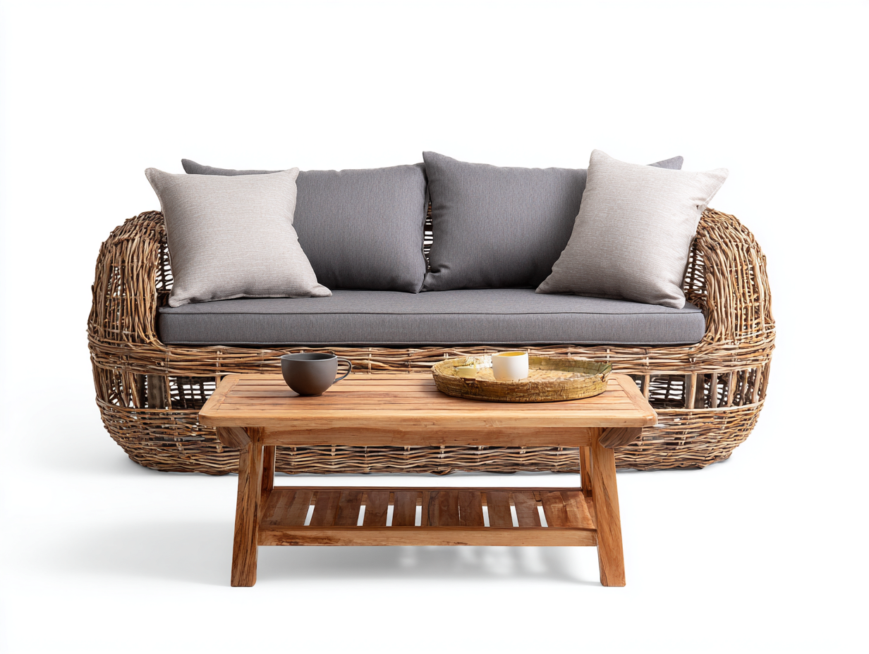 Outdoor Sofa rattan frame 72x30x28 (inches) - natural-gray - modern outdoor lounge design-Nookuplab