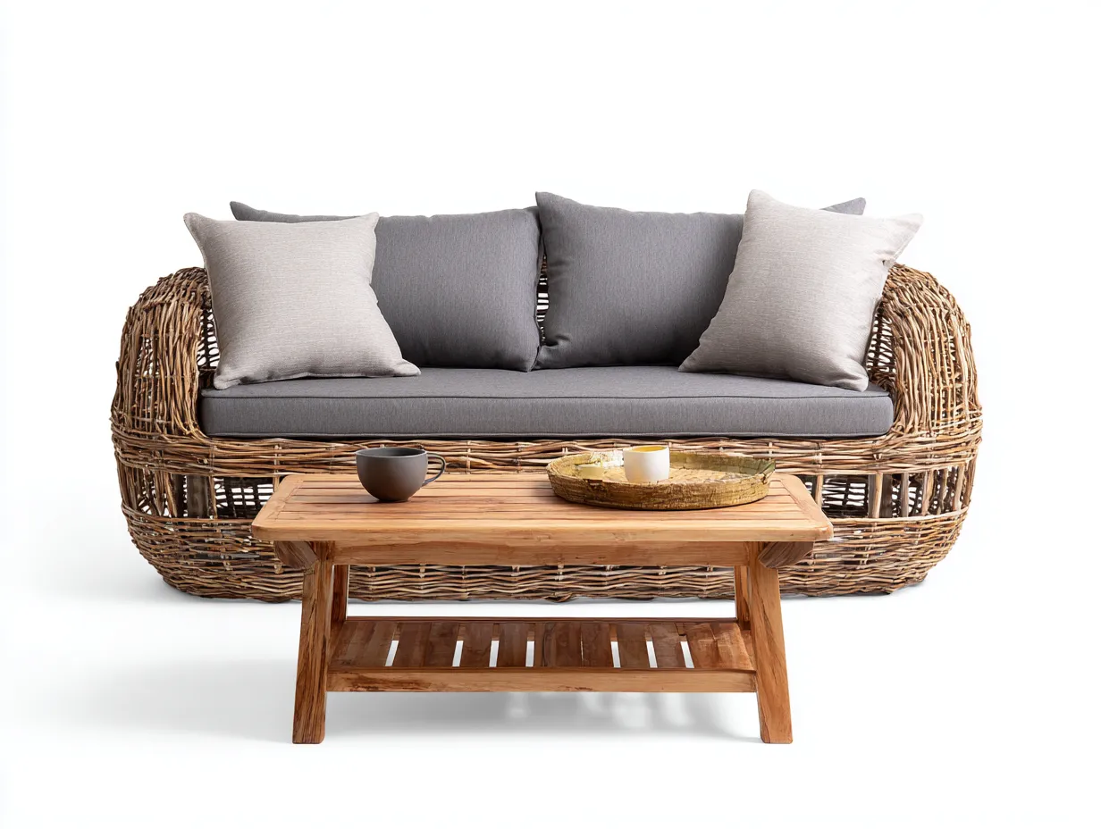 Outdoor Sofa rattan frame 72x30x28 (inches) - natural-gray - modern outdoor lounge design-Nookuplab