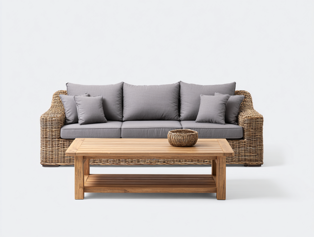 Outdoor Sofa Wicker 86x34x32 (inches) - Natural-Gray - Outdoor Lounge Set Design-Nookuplab