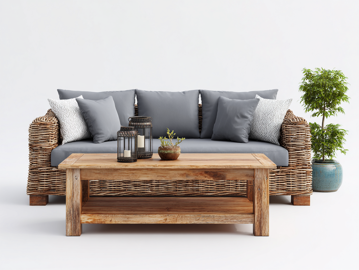 Outdoor Sofa Wicker Frame 80x32x34 (inches) Natural Brown - Garden Lounge Set-Nookuplab