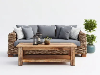 Outdoor Sofa Wicker Frame 80x32x34 (inches) Natural Brown - Garden Lounge Set-Nookuplab