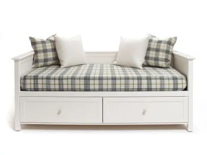 Sofa Bed Solid Wood Frame Upholstered Cushion with Storage 78x32x34 inches - White - Modern Indoor Daybed Seating-Nookuplab