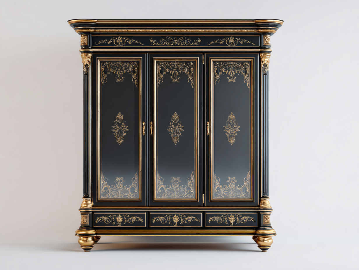 Wardrobe classic storage wardrobe 72x24x78 inches - black-gold - elegant traditional design-Nookuplab