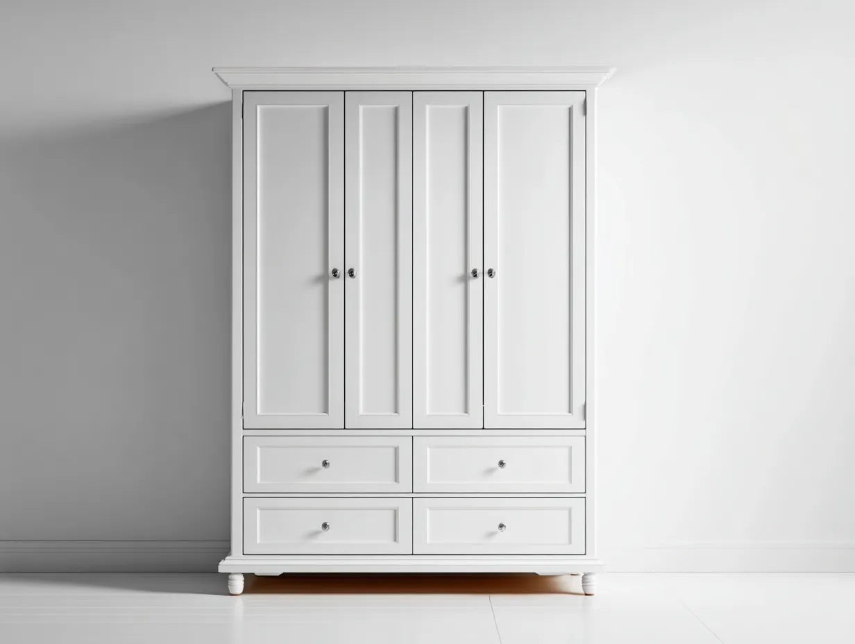 Wardrobe Solid Wood Construction with Storage Drawers 60x22x78 inches - White - Classic Bedroom Storage-Nookuplab
