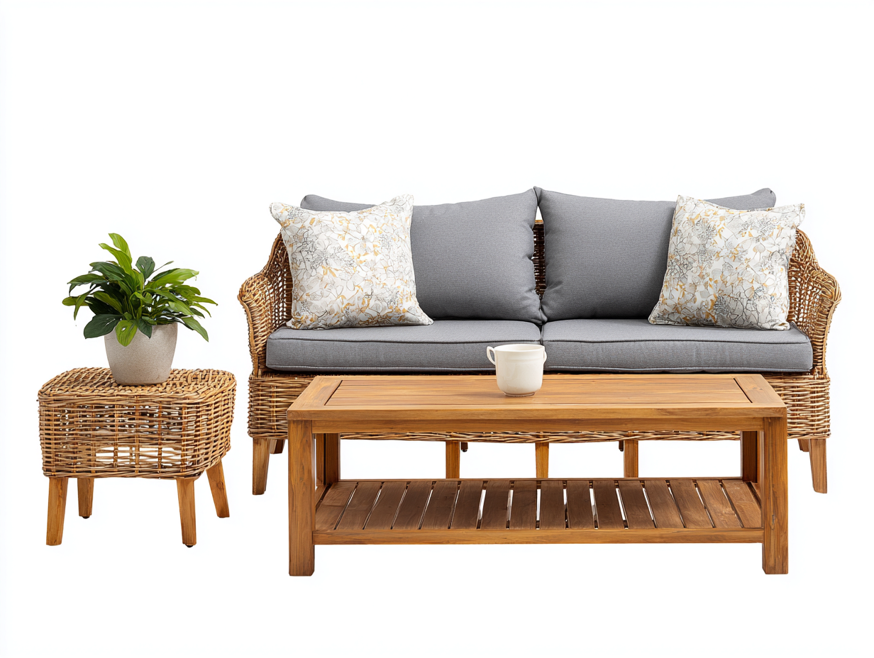 Outdoor Sofa Wicker Frame 78x30x34 (inches) Natural Brown - Garden Lounge Set-Nookuplab