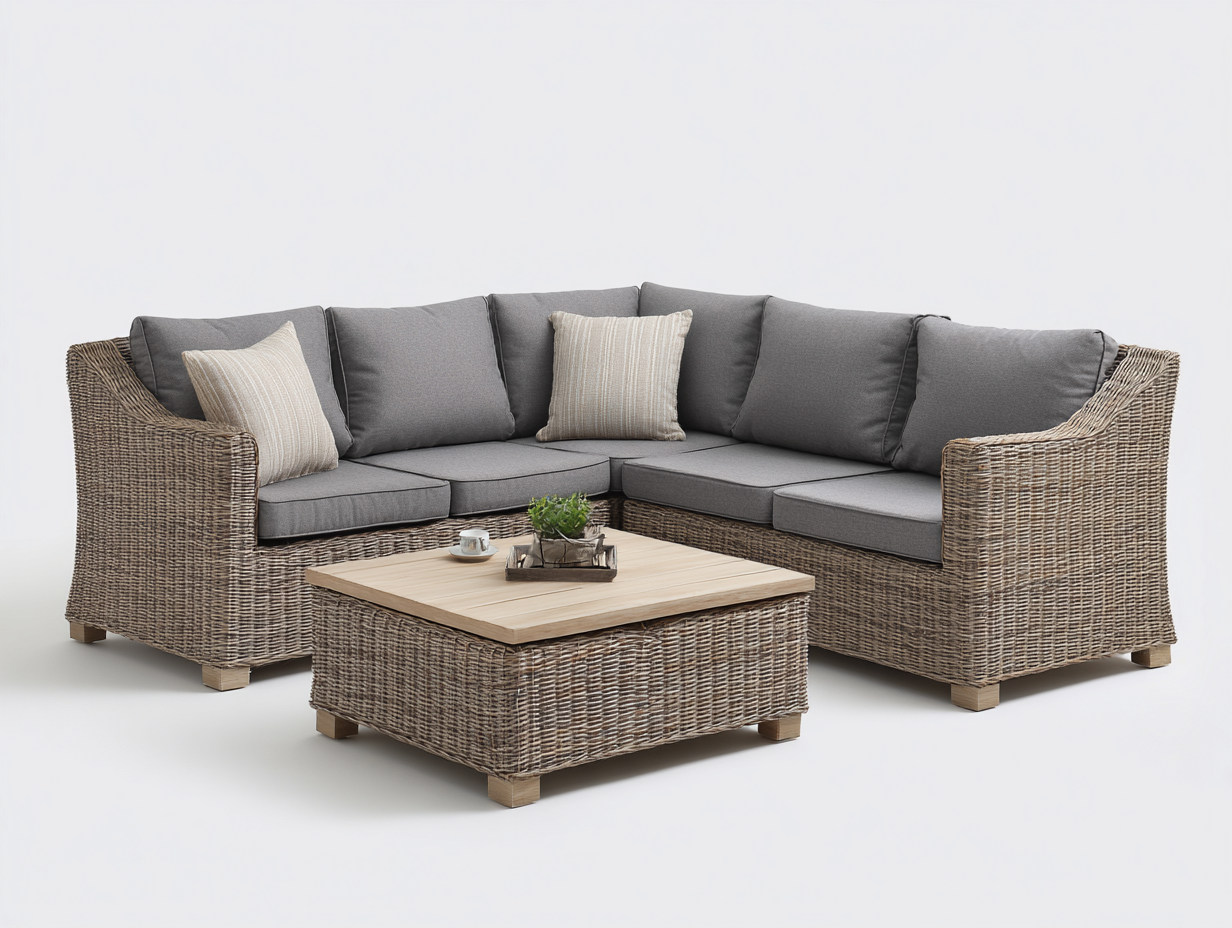 Outdoor Sofa corner sofa set with table 95x95x30 inches - gray - modern outdoor comfort design-Nookuplab