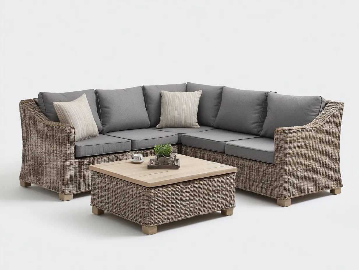 Outdoor Sofa corner sofa set with table 95x95x30 inches - gray - modern outdoor comfort design-Nookuplab