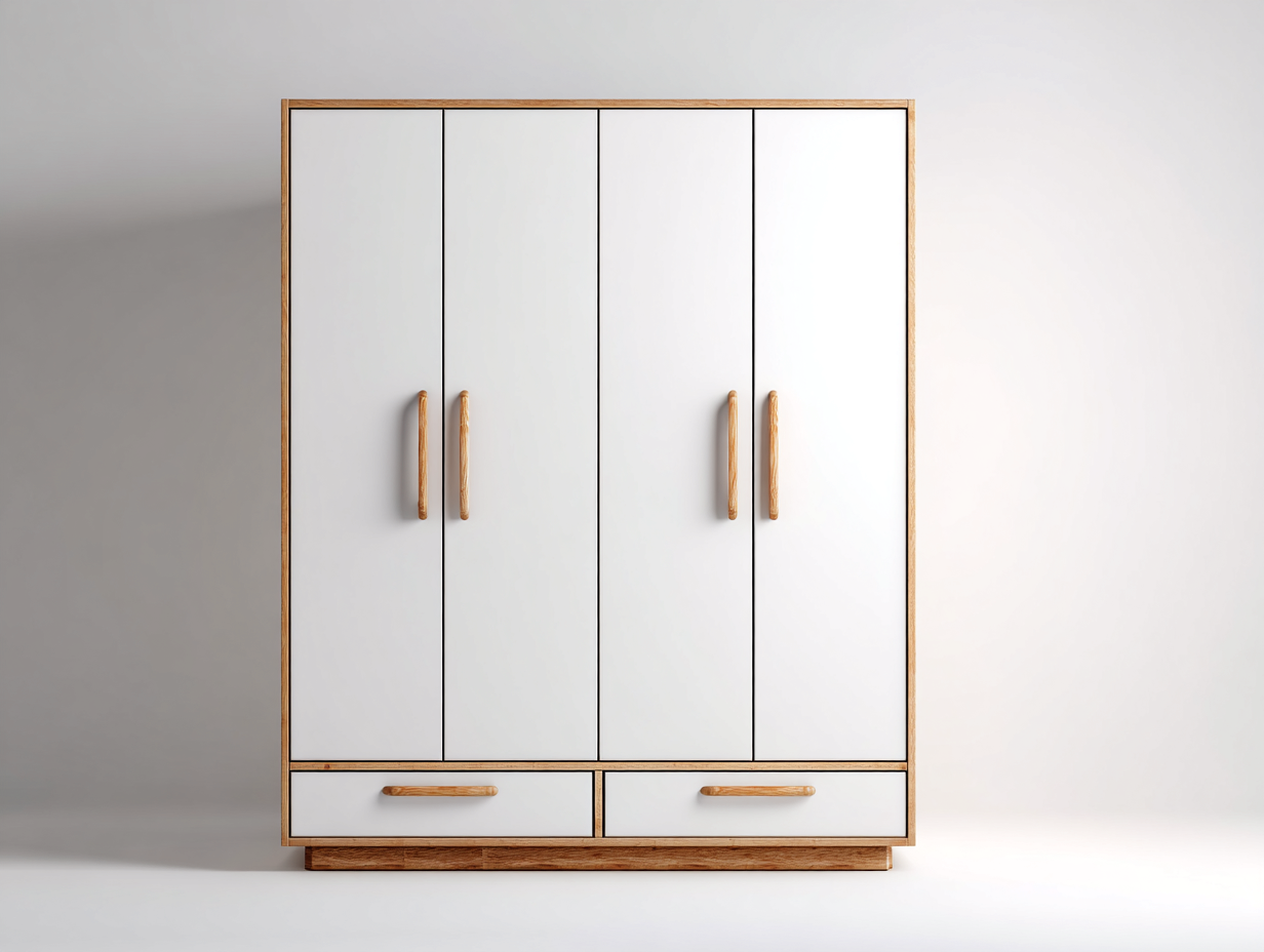 Armadio a 4 ante in legno 160x60x210 cm - bianco-legno naturale - design moderno per camera da letto-Havenmybase