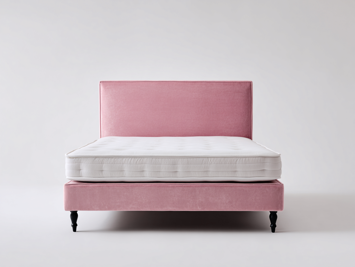 Letto matrimoniale imbottito in tessuto rosa 205x165x100 cm - design elegante-Havenmybase