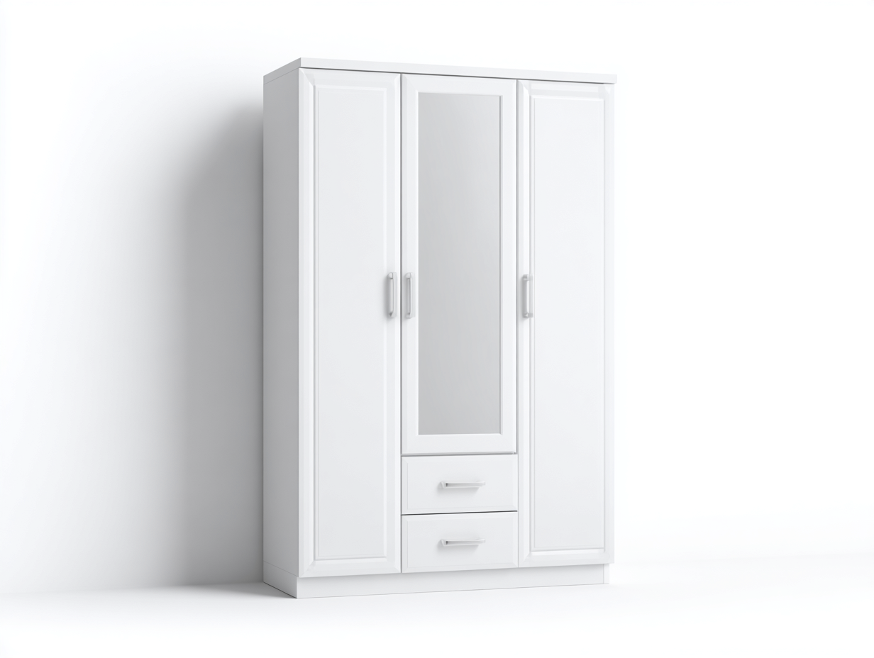 Armadio a 3 ante con specchio e 2 cassetti 135x55x185 cm - bianco - design classico per camera da letto-Havenmybase