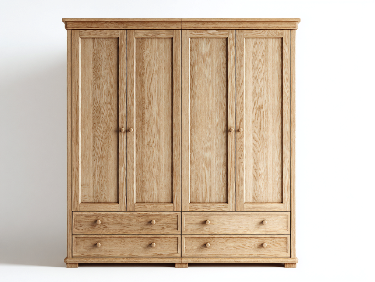 Armadio a 4 ante con 4 cassetti 180x58x190 cm - rovere naturale - design classico per camera da letto-Havenmybase