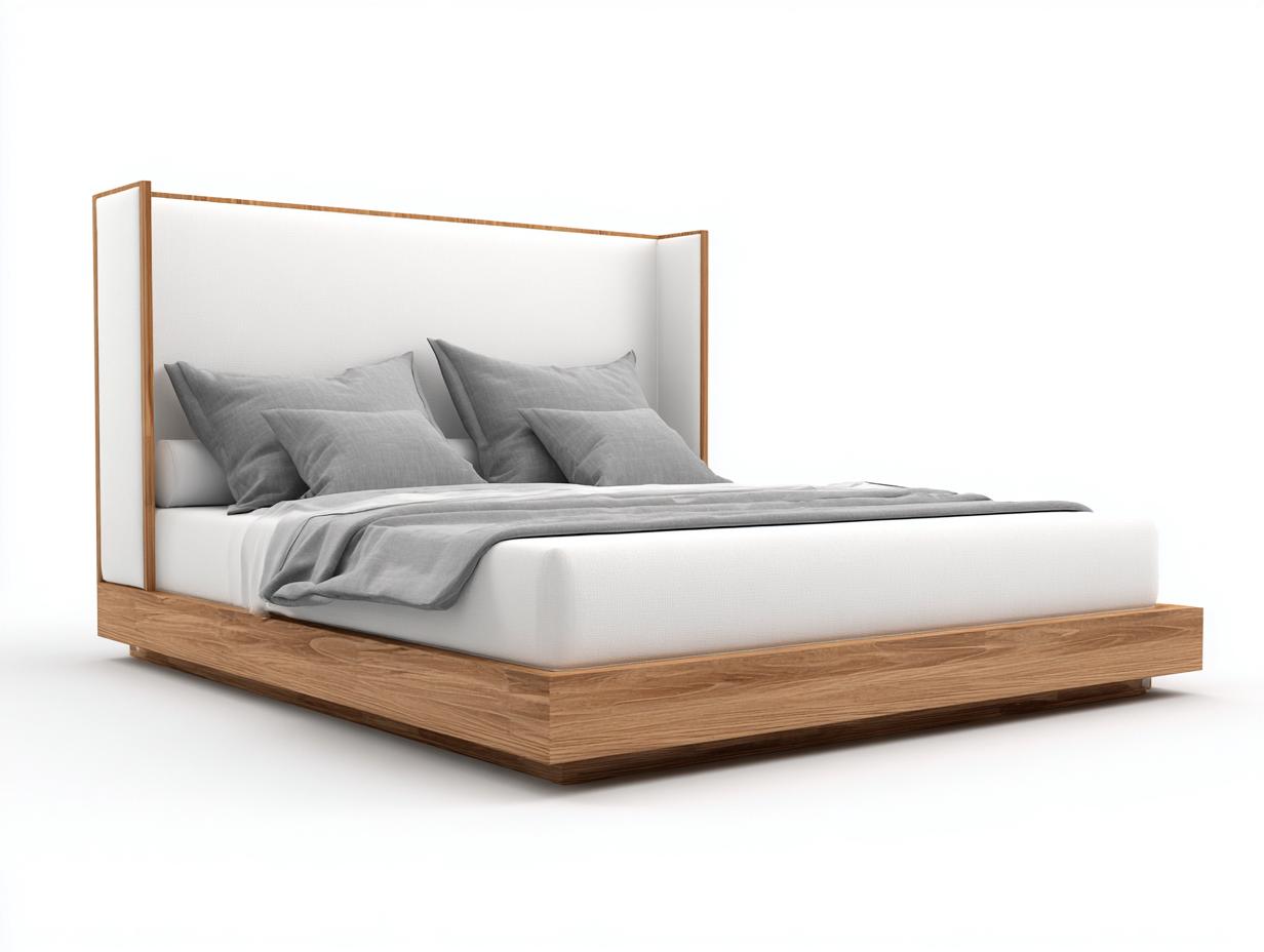Letto matrimoniale in legno con testiera imbottita 200x180x95 cm - bianco-legno naturale - stile moderno per camera da letto-Havenmybase