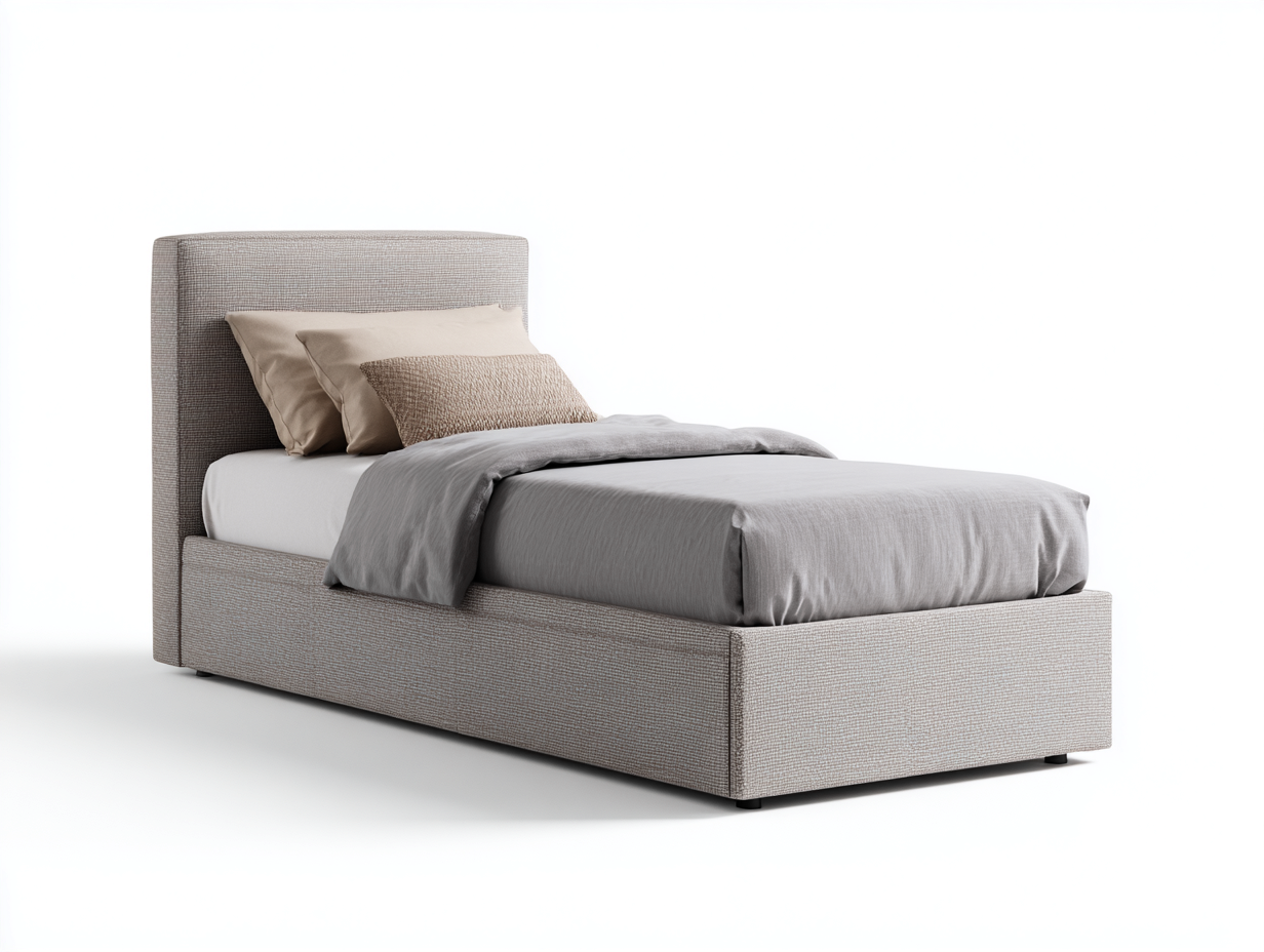 Letto singolo 205x95x105 cm con testiera imbottita - beige - stile moderno per camera da letto-Havenmybase