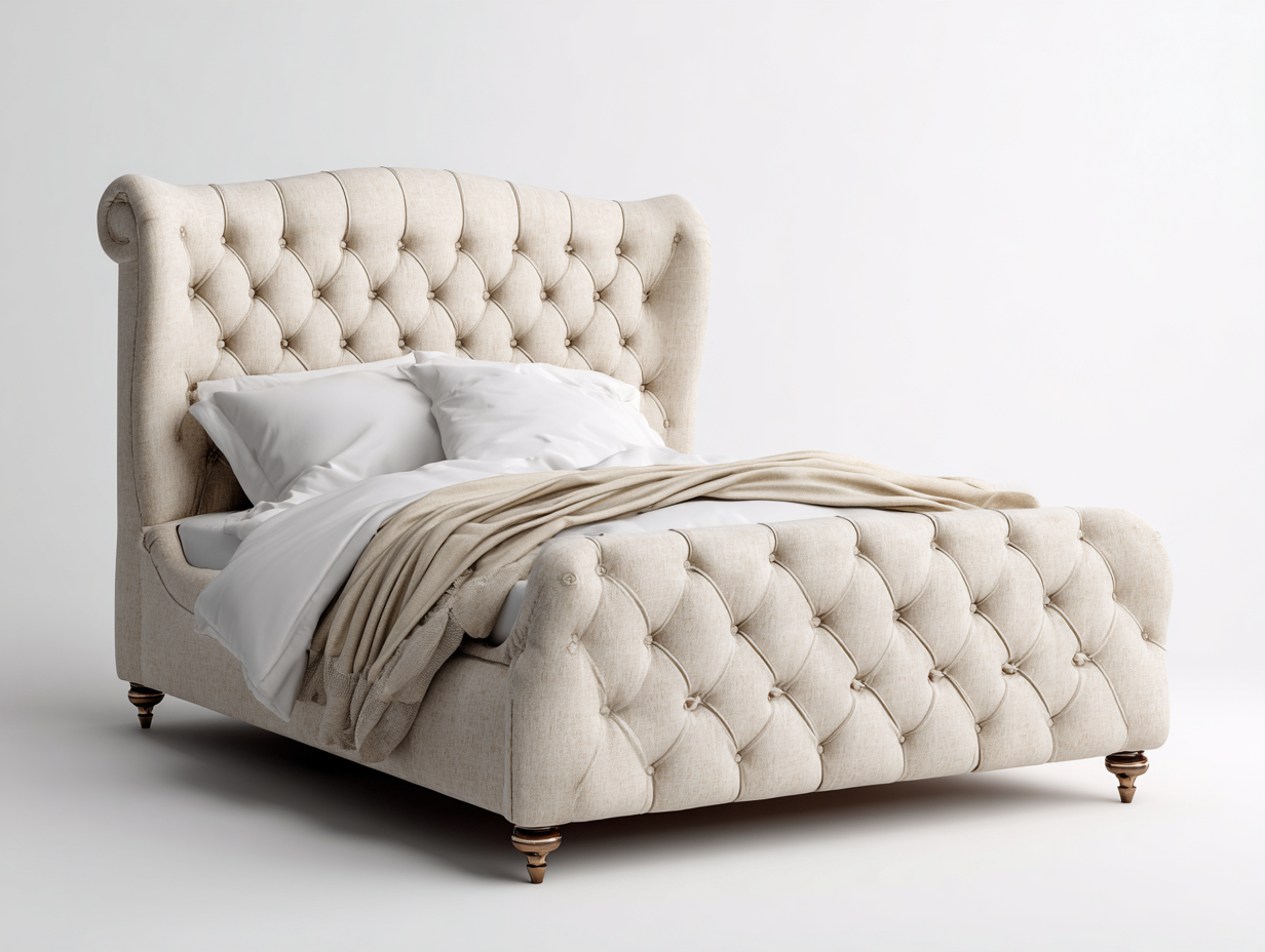 Letto matrimoniale imbottito in tessuto 170x215x125 cm - beige - stile classico per camera da letto-Havenmybase