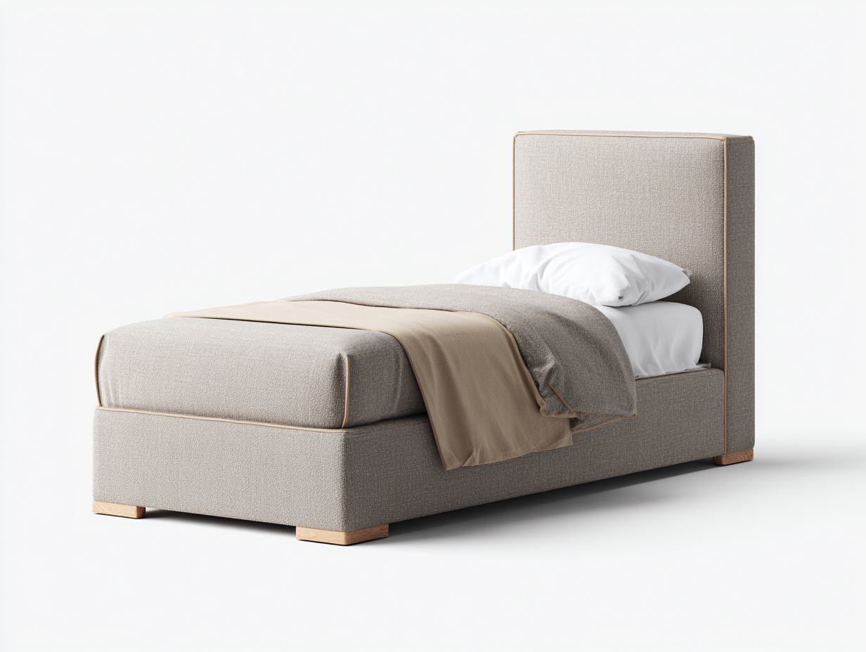 Letto singolo imbottito in tessuto beige 200x95x100 cm - design sobrio-Havenmybase