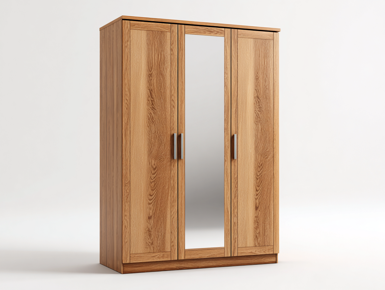 Armadio a 3 ante con pannello centrale a specchio 120x55x180 cm - marrone - design moderno per camera da letto-Havenmybase