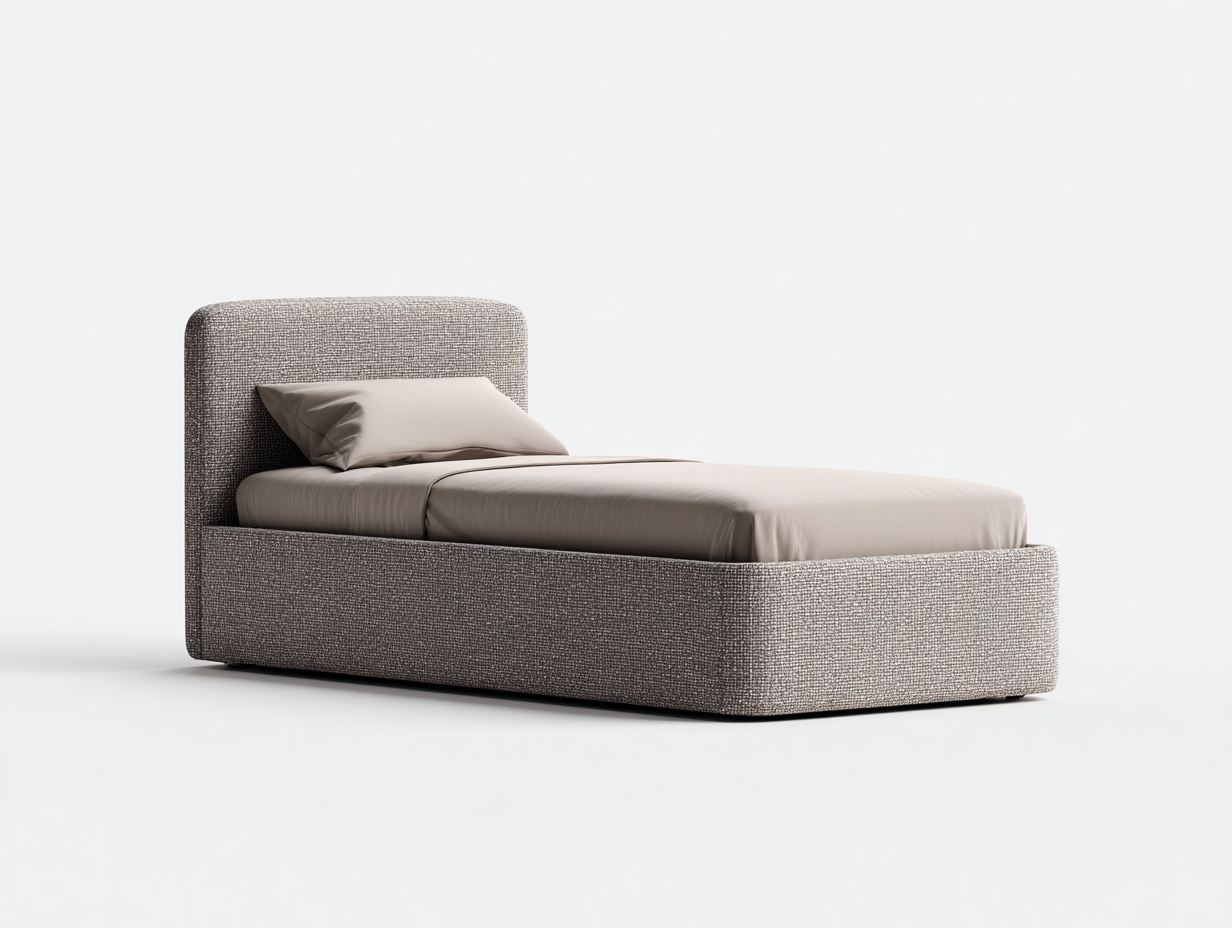 Letto singolo imbottito in tessuto 200x90x95 cm - beige - stile moderno per camera da letto-Havenmybase