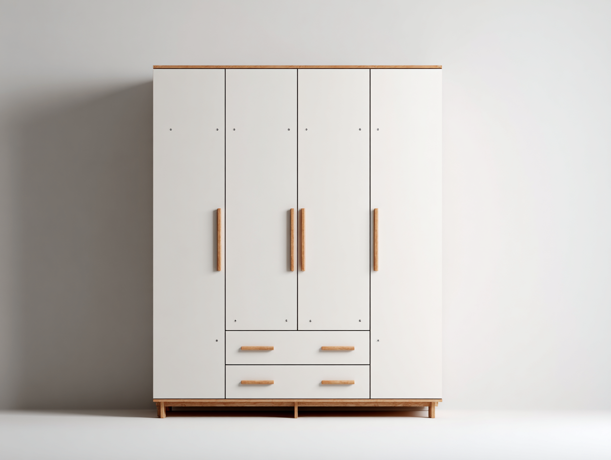 Armadio a 4 ante in finitura bianco e legno naturale 180x55x200 cm - design moderno-Havenmybase