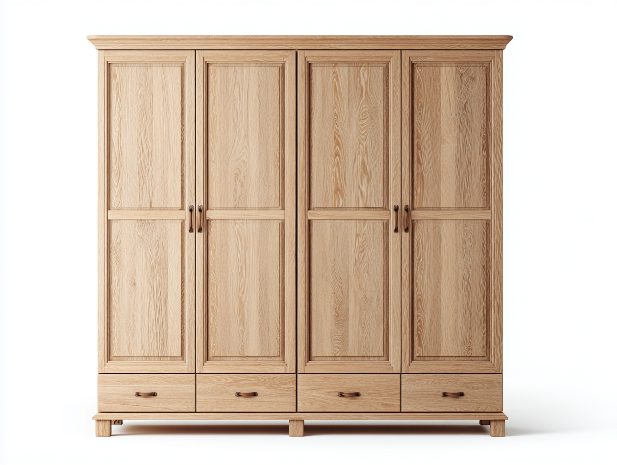 Armadio a 4 ante in legno 180x60x210 cm - legno naturale - design classico per camera da letto-Havenmybase