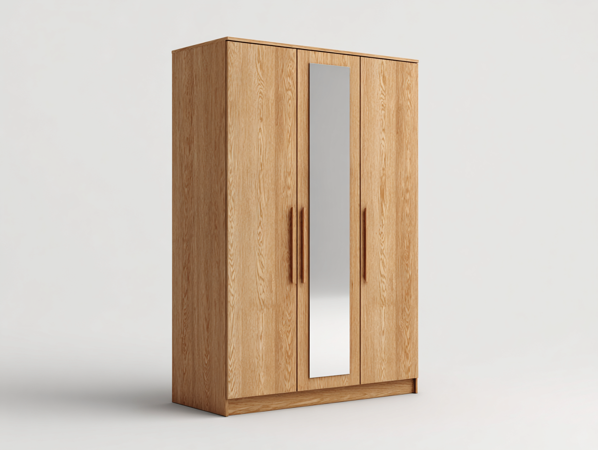 Armadio a 3 ante in legno 120x55x200 cm - legno naturale - design moderno per camera da letto-Havenmybase