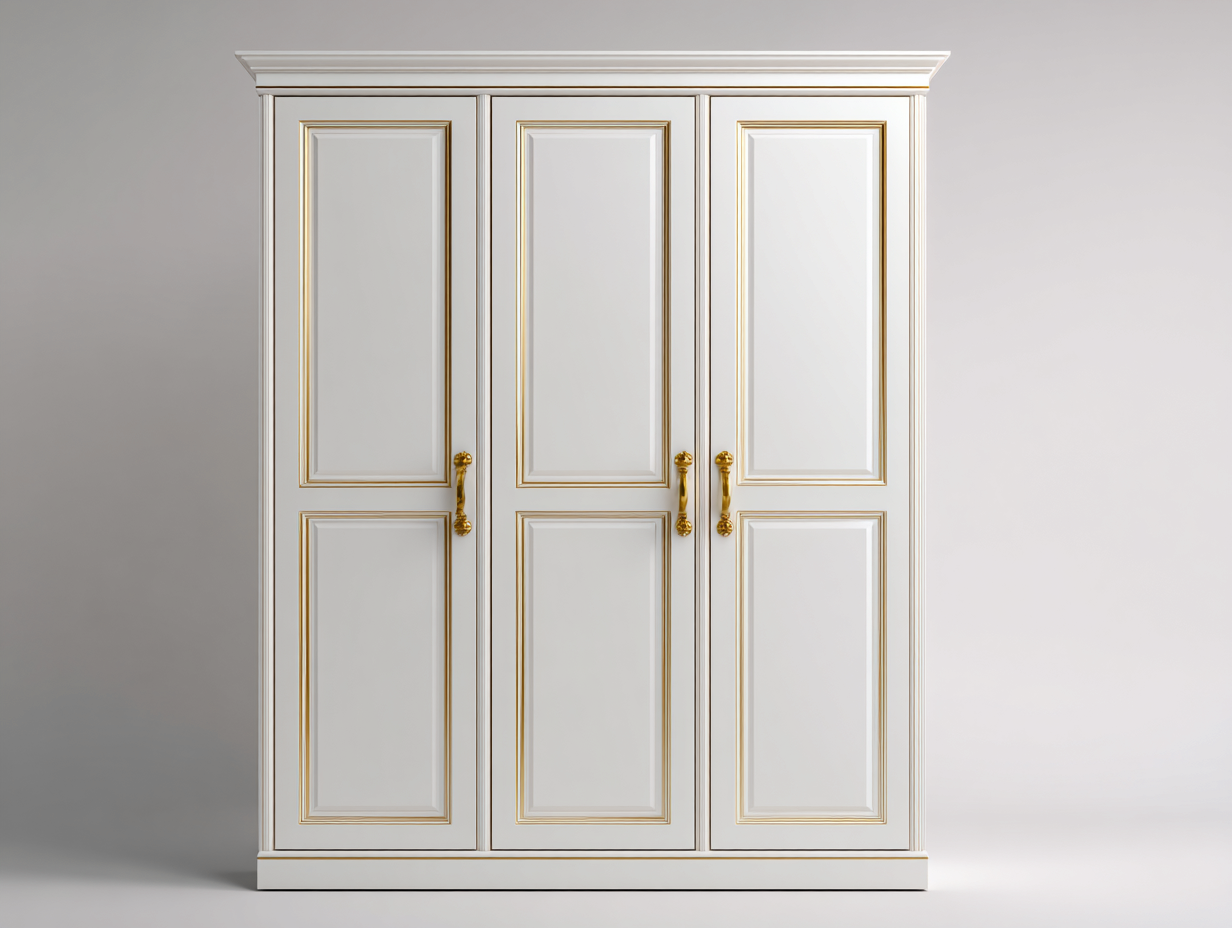 Armadio a 3 ante in legno 135x60x205 cm - bianco-oro - design classico per camera da letto-Havenmybase