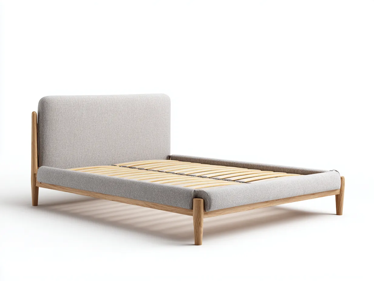 Doppelbett-Stoff-Holz-210x186x114 cm-Hellgrau-Modernes Design-Luxemyly