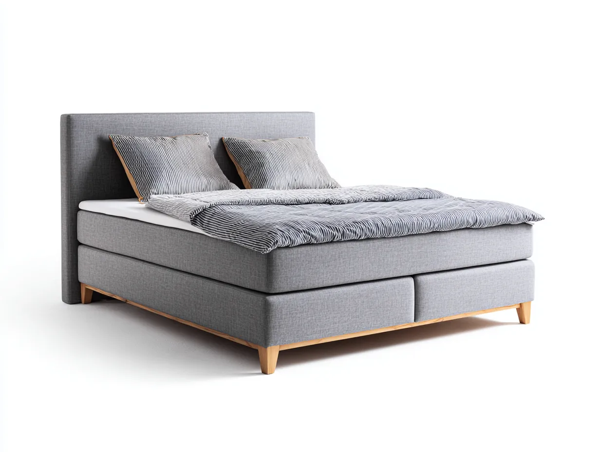 Doppelbett-Stoff-Holz-212x186x120 cm-Grau-Modernes Design-Luxemyly