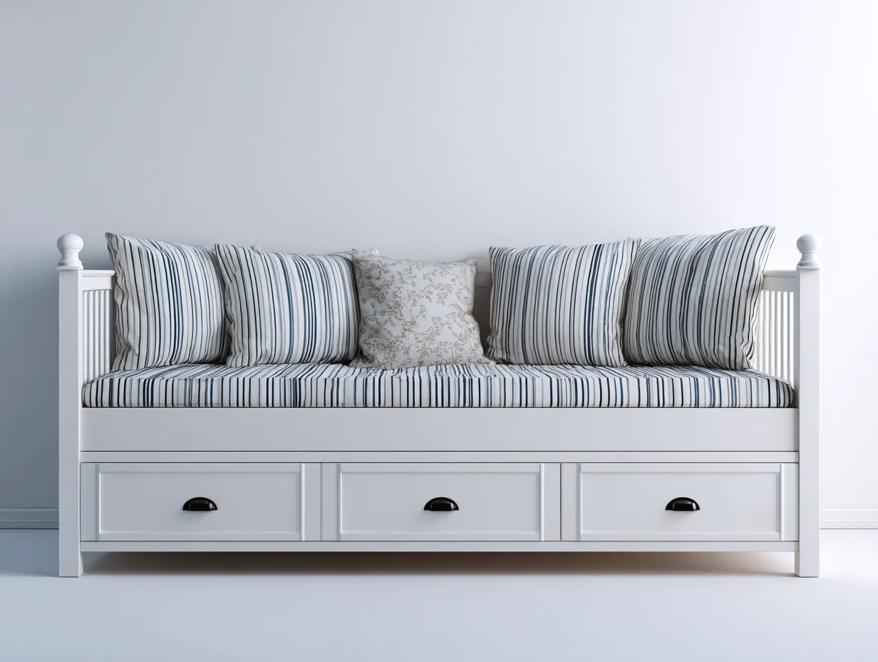 Schlafsofa-Stoff-Massivholz-198x92x81 cm-Weiss-klassischer Stil-Luxemyly