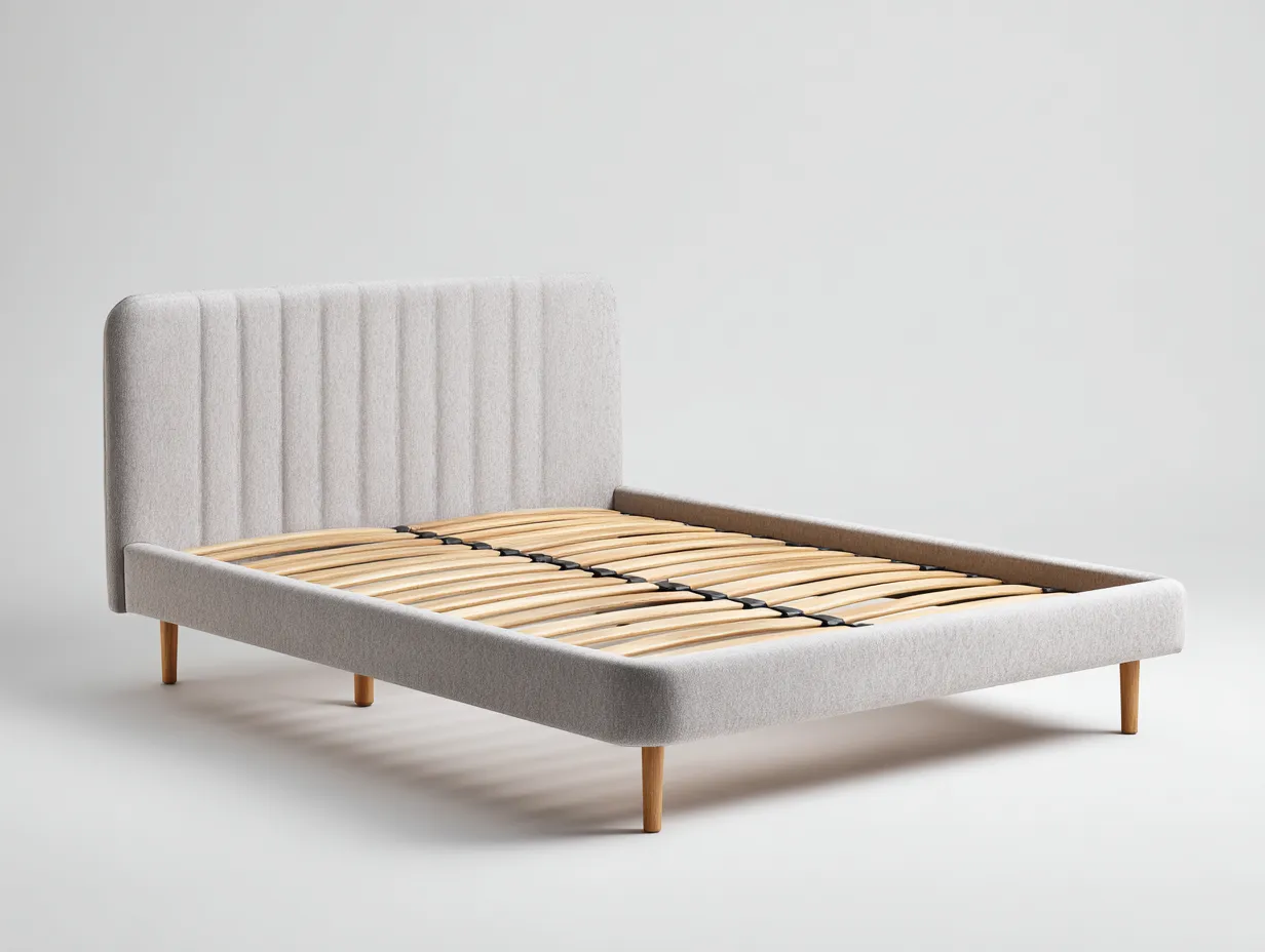 Doppelbett-Stoff-Holz-206x184x112 cm-Grau-Modernes Design-Luxemyly