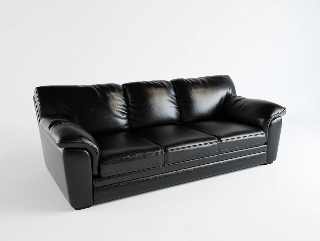 3 Sitzer Sofas-Echtleder-219x97x83 cm-Schwarz-klassischer Stil-Luxemyly