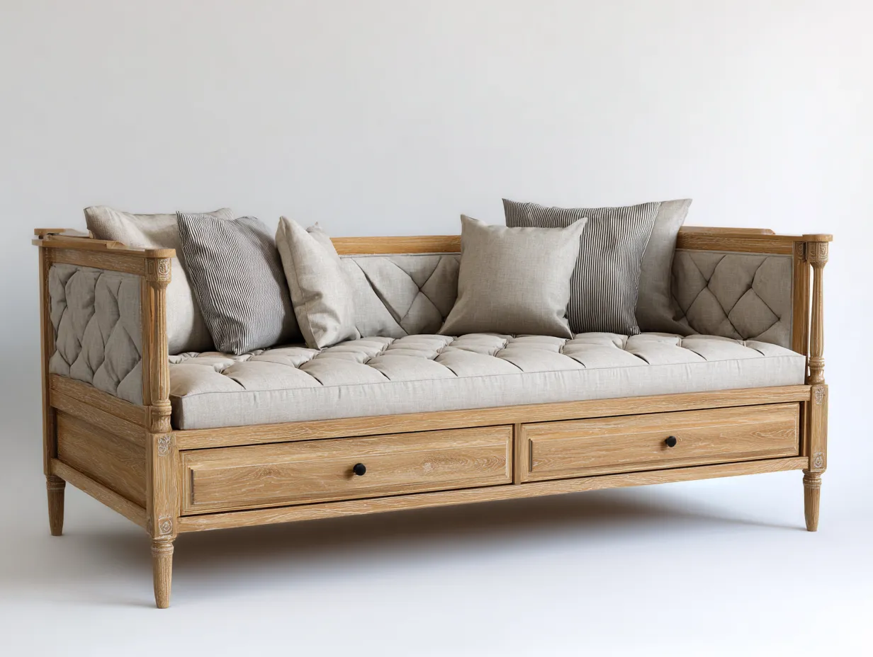 Schlafsofa-Stoff-Massivholz-198x88x76 cm-Beige-klassischer Stil-Luxemyly