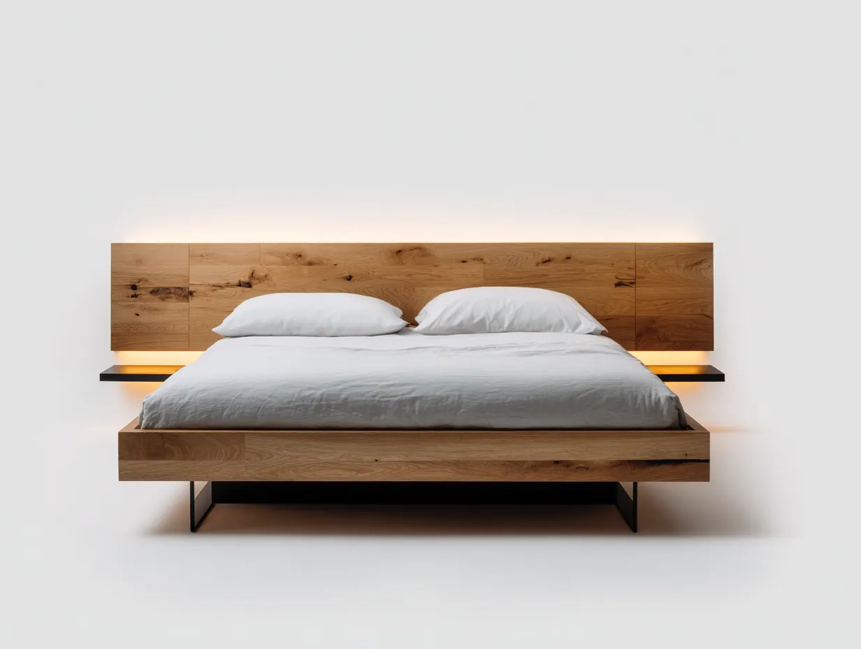 Doppelbett-Massivholz-Metall-208x188x92 cm-Naturholz-modern-Luxemyly