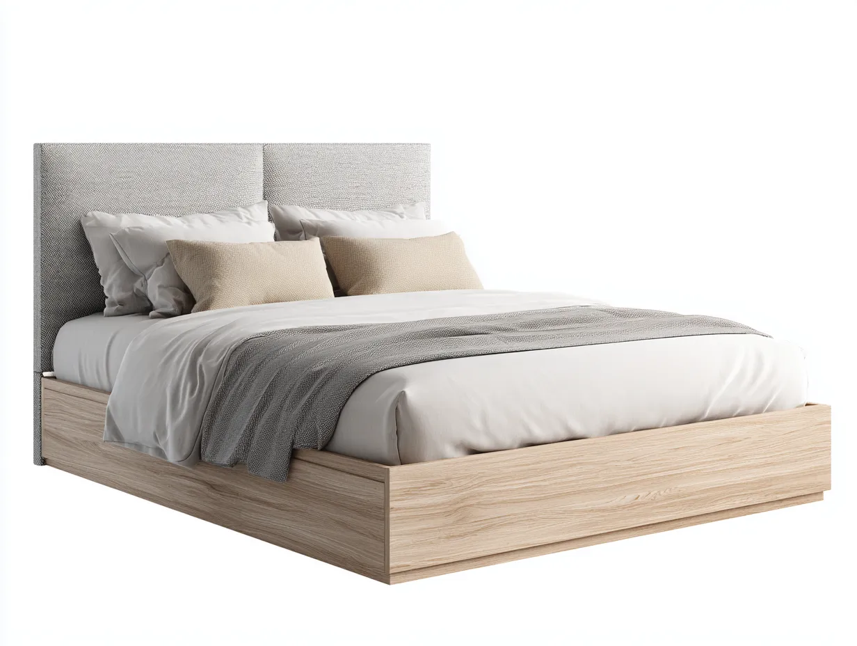 Doppelbett - Stoff-Holz - 220x178x114 cm - Grau-Braun - modernes Design-Luxemyly