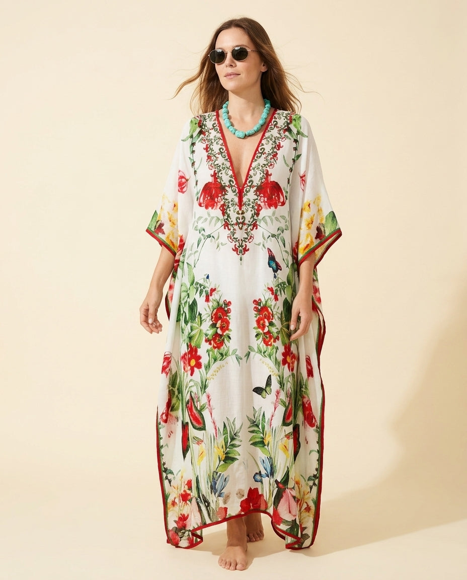 Ivory Glow Resort Embroidered Maxi Dress Ivory Maxi Dress with Relaxed Fit silhouette and Textured texture, front view product image for Resort Wear, a private garden lunch, US East / Hamptons Elite by ads.floravincie