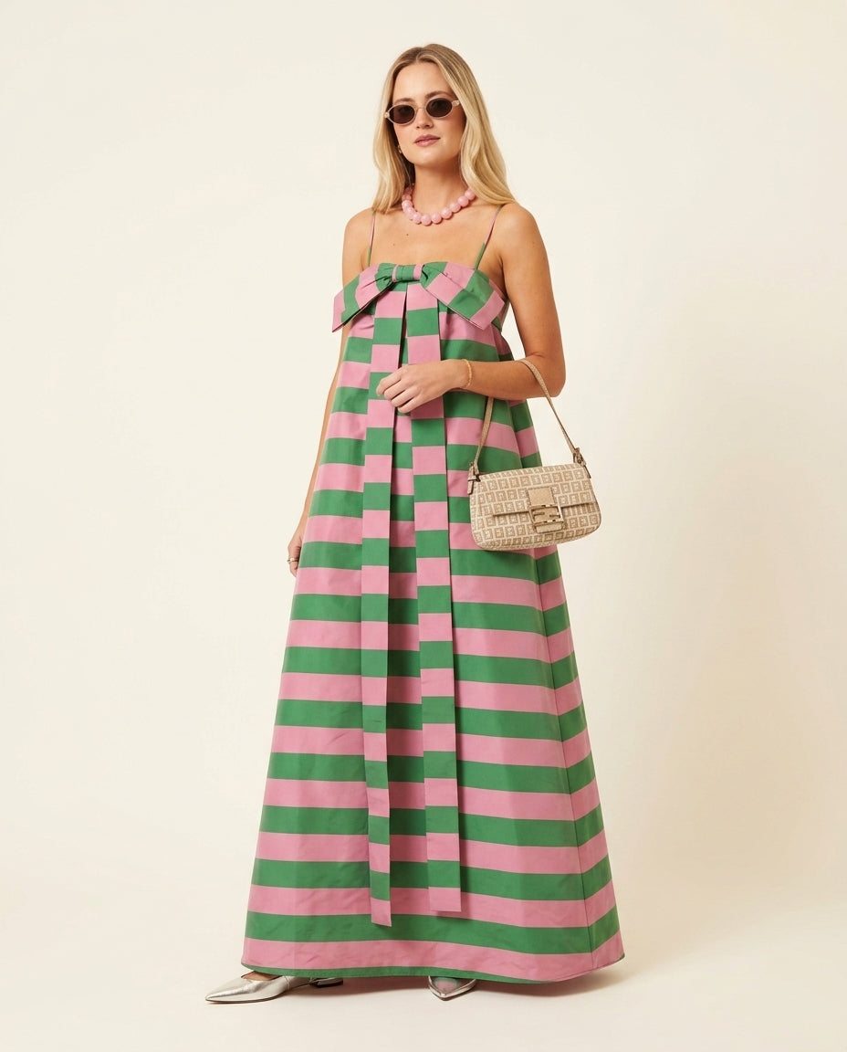 Pink Grace Resort Striped Romper Pink Romper with Relaxed Fit silhouette and Poplin texture, front view product image for Resort Wear, a rooftop dinner in LA, US Coastal Glam by ads.floravincie
