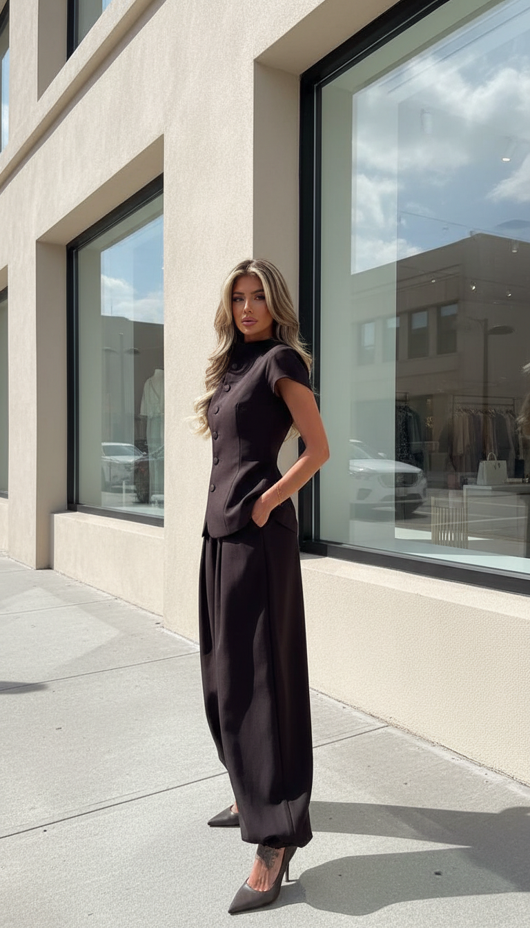 Black Wide-Leg Button Front Pockets Wide-Leg Jumpsuit product image 1