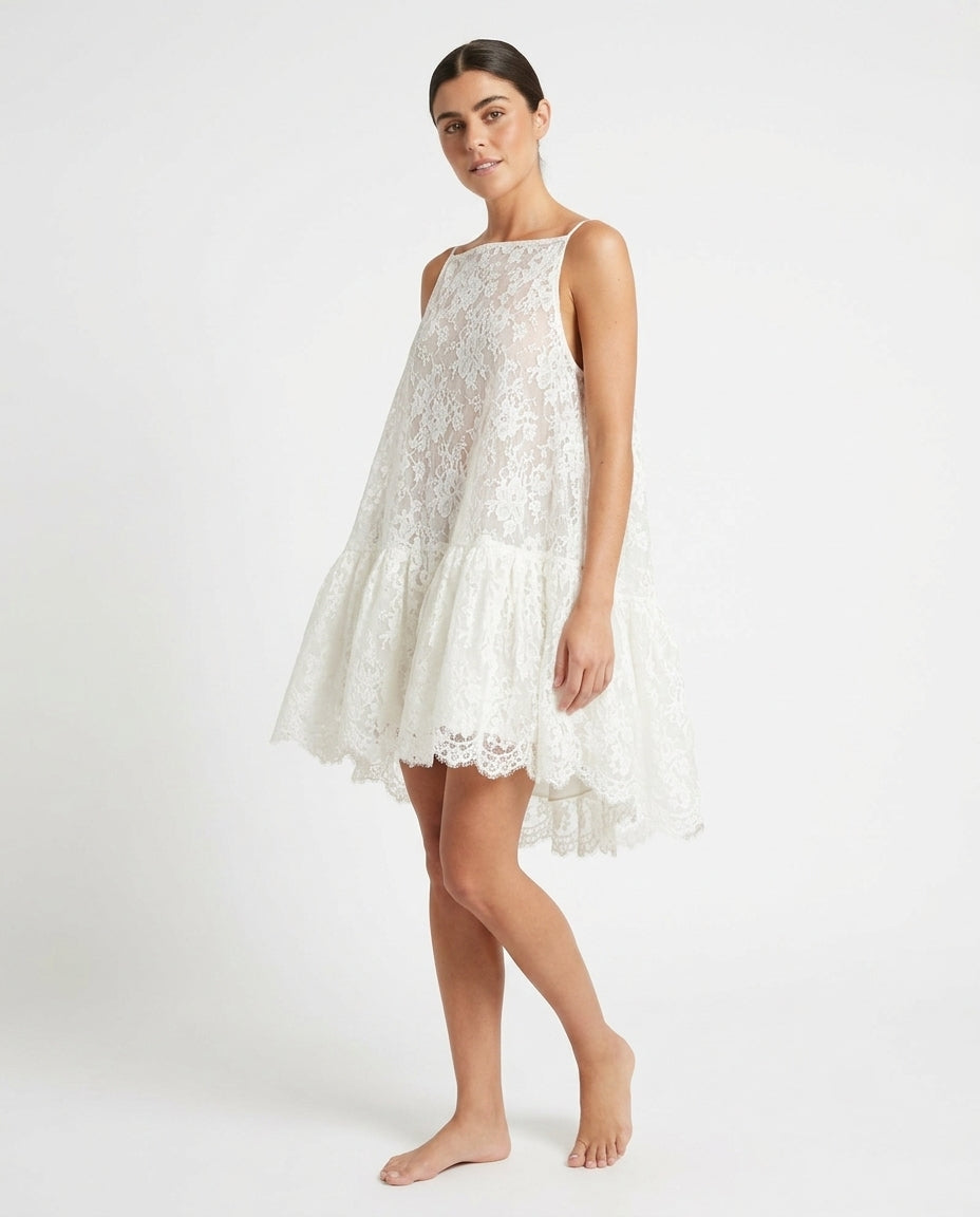 Ivory Aura Resort Lace Maxi Dress Ivory Maxi Dress with Relaxed Fit silhouette and Textured texture, clean studio product view for Resort Wear, Brunch in SoHo, US Coastal Glam by ads.floravincie