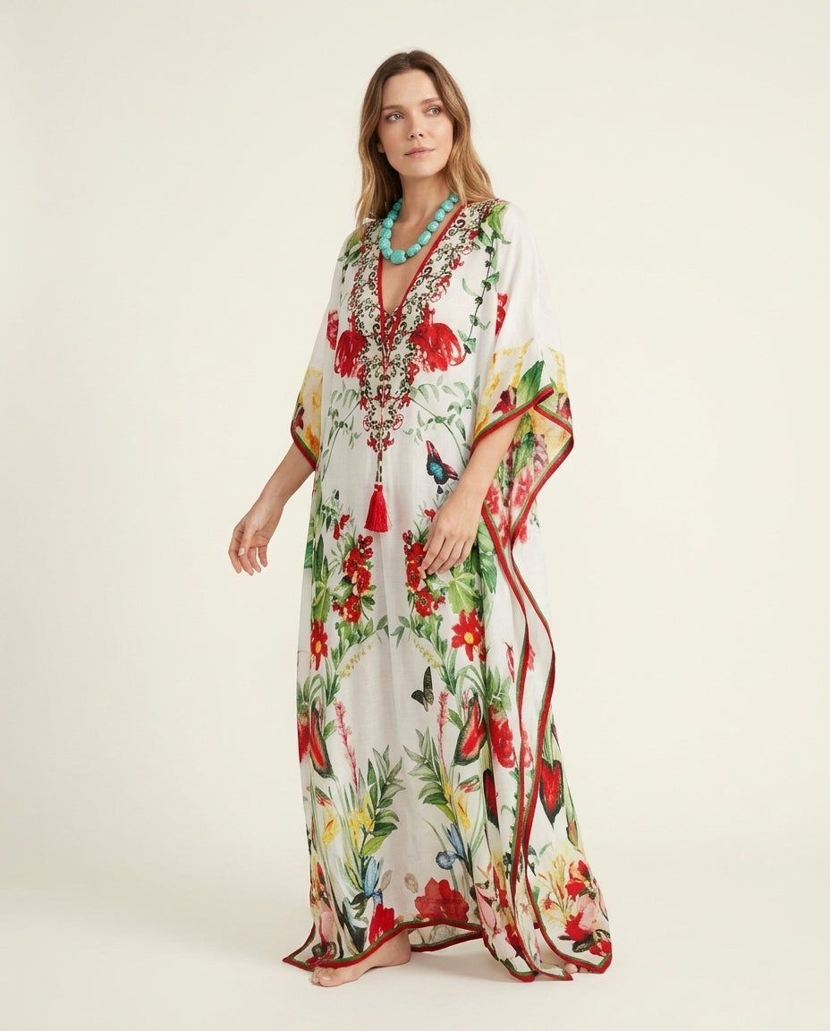 Ivory Glow Resort Embroidered Maxi Dress Ivory Maxi Dress with Relaxed Fit silhouette and Textured texture, clean studio product view for Resort Wear, a private garden lunch, US East / Hamptons Elite by ads.floravincie