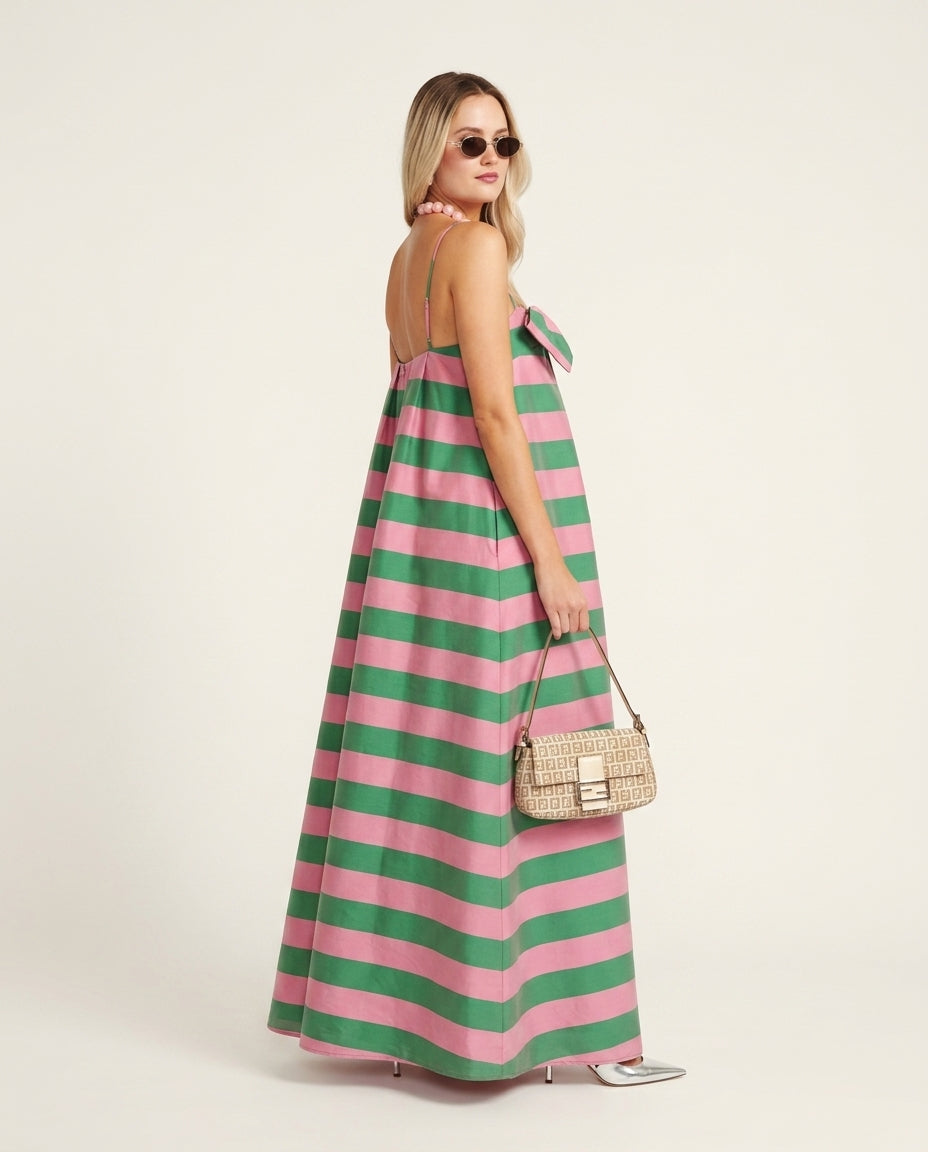 Pink Grace Resort Striped Romper Pink Romper with Relaxed Fit silhouette and Poplin texture, clean studio product view for Resort Wear, a rooftop dinner in LA, US Coastal Glam by ads.floravincie