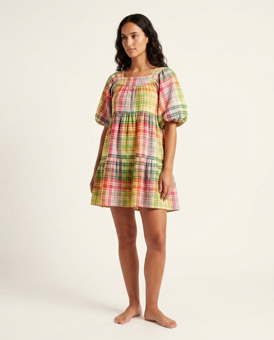 Multi-Color Lustre Summer Tiered Maxi Dress Multi-Color Maxi Dress with Relaxed Fit silhouette and Textured texture, clean studio product view for Vacation Evening, a London dinner reservation, Euro Chic Premium by ads.floravincie