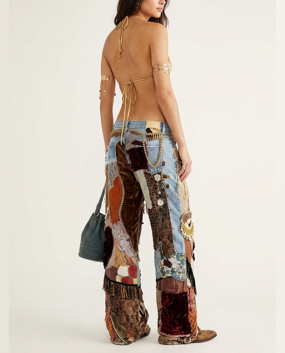Multi-Color Solace Summer Lace Pants Multi-Color Pants with Wide-Leg silhouette and Textured texture, clean studio product view for Business Casual, a gallery opening in Paris, Euro Chic Premium by ads.floravincie