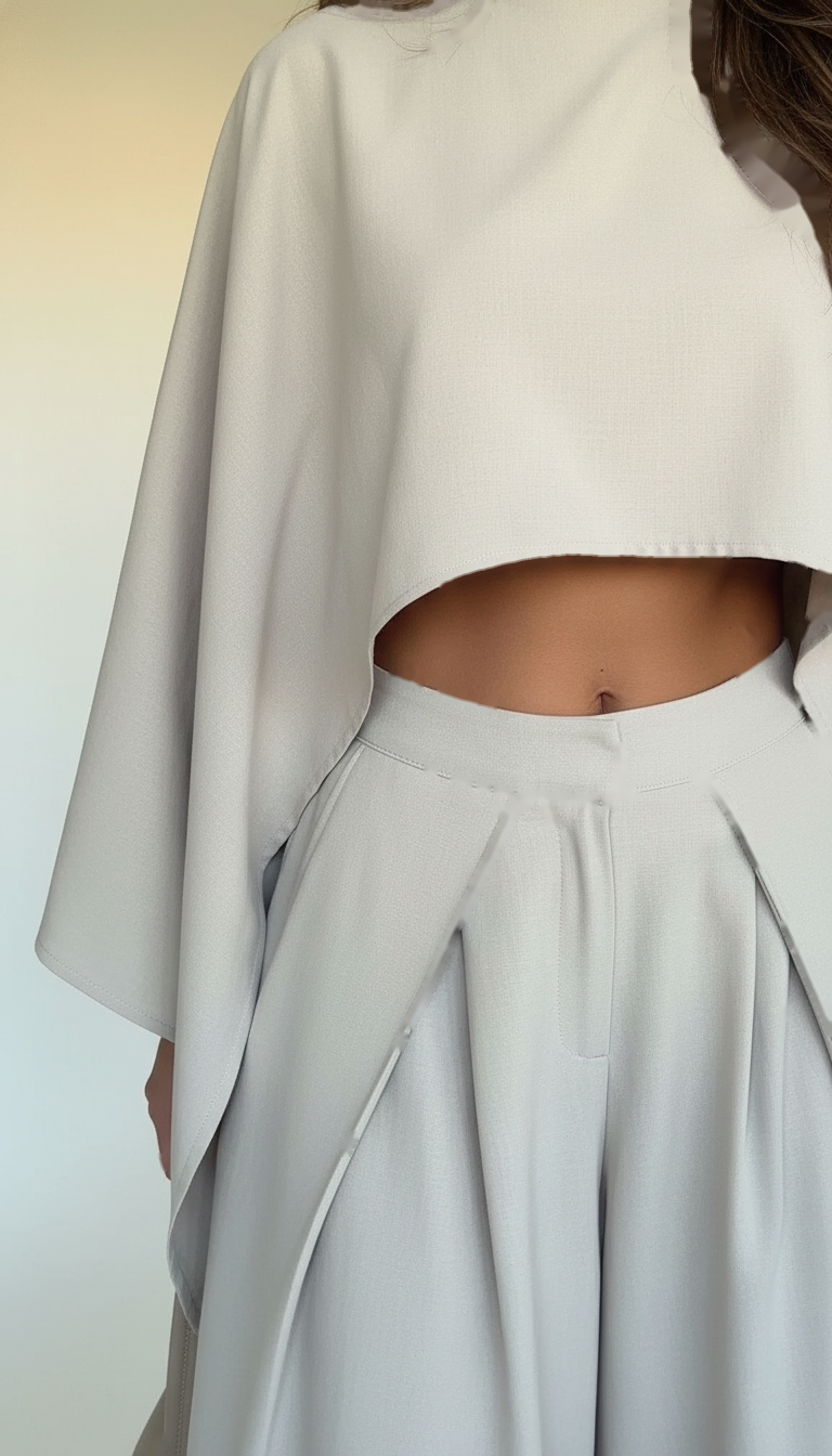 Beige Pleated Wide-Leg Cropped Pant Set product image 2