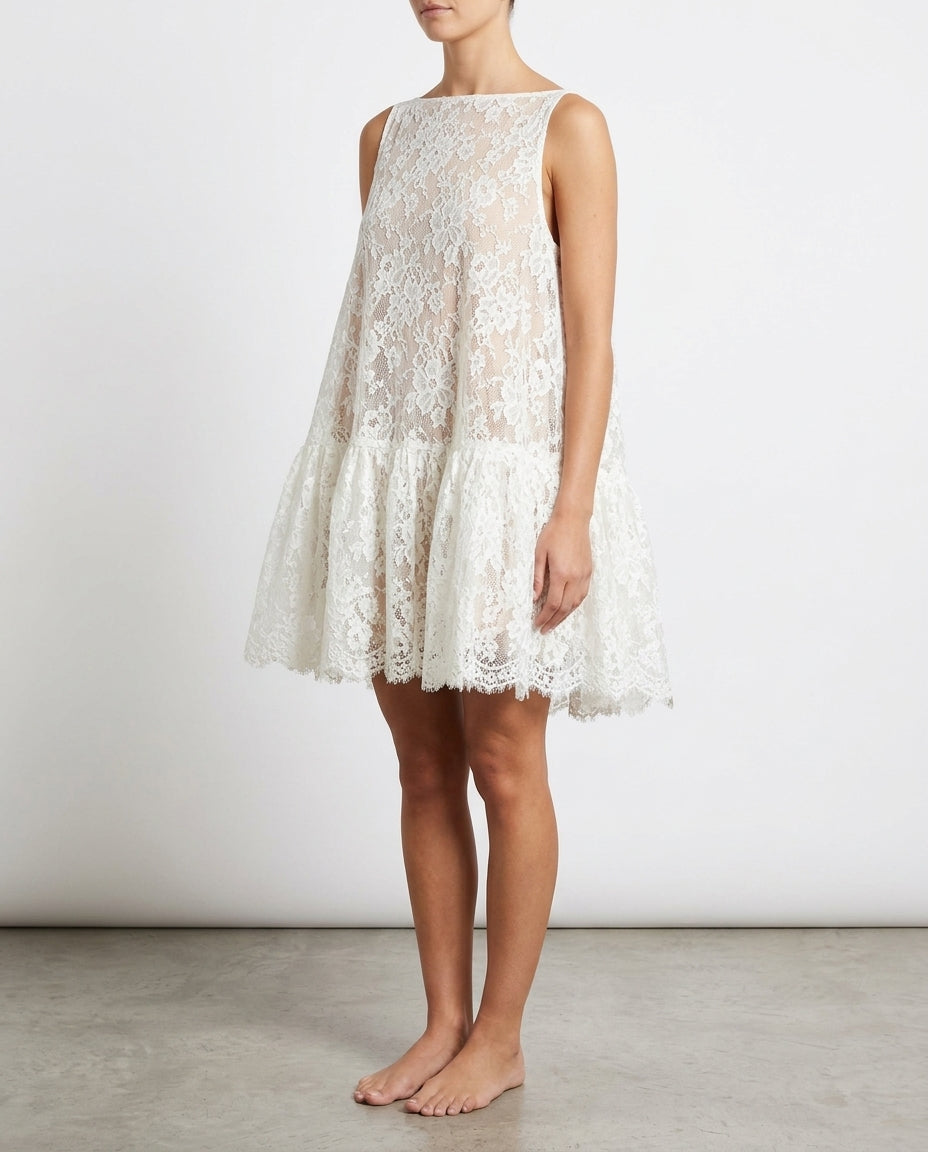 Ivory Aura Resort Lace Maxi Dress Ivory Maxi Dress with Relaxed Fit silhouette and Textured texture, side or back garment view for Resort Wear, Brunch in SoHo, US Coastal Glam by ads.floravincie