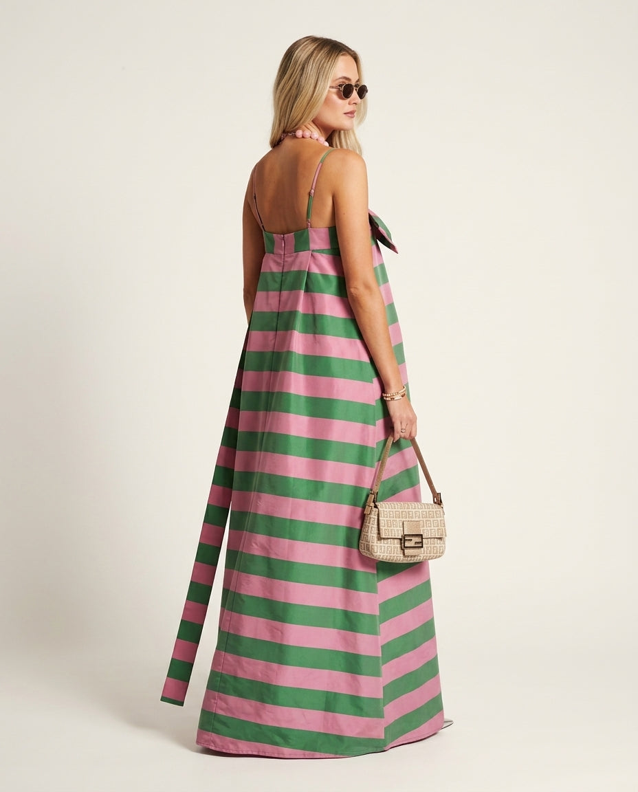 Pink Grace Resort Striped Romper Pink Romper with Relaxed Fit silhouette and Poplin texture, side or back garment view for Resort Wear, a rooftop dinner in LA, US Coastal Glam by ads.floravincie