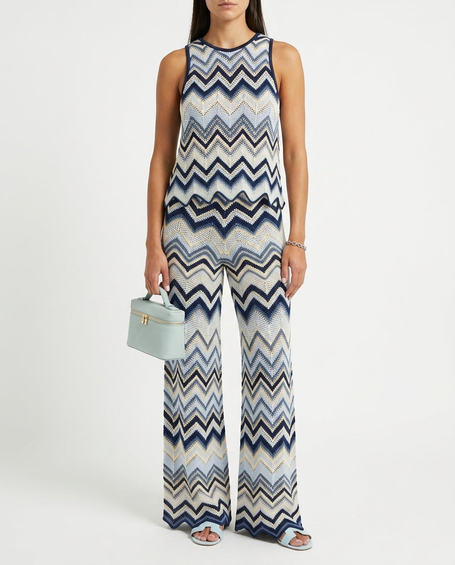 Blue Bloom Resort Ribbed Two-Piece Set Blue Two-Piece Set with Asymmetric silhouette and Ribbed Knit texture, side or back garment view for Resort Wear, Evening in Amalfi, Euro Chic Premium by ads.floravincie
