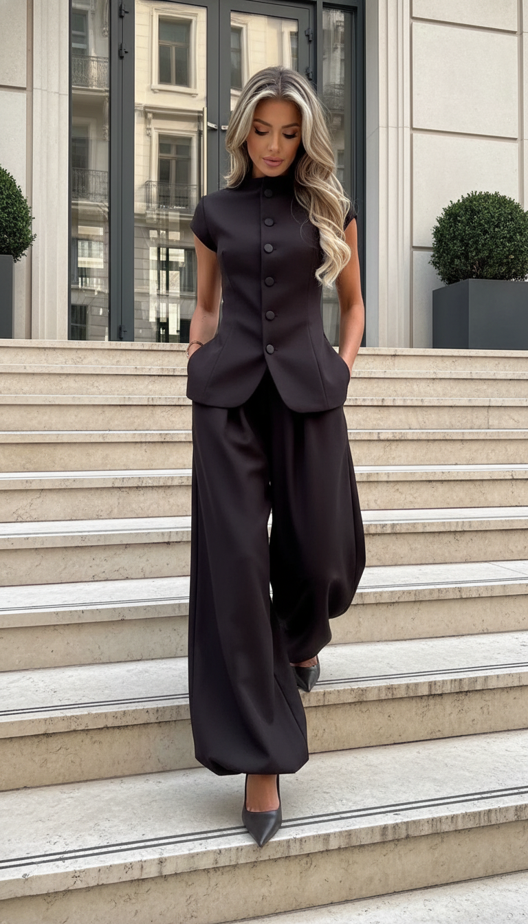 Black Wide-Leg Button Front Pockets Wide-Leg Jumpsuit product image 3