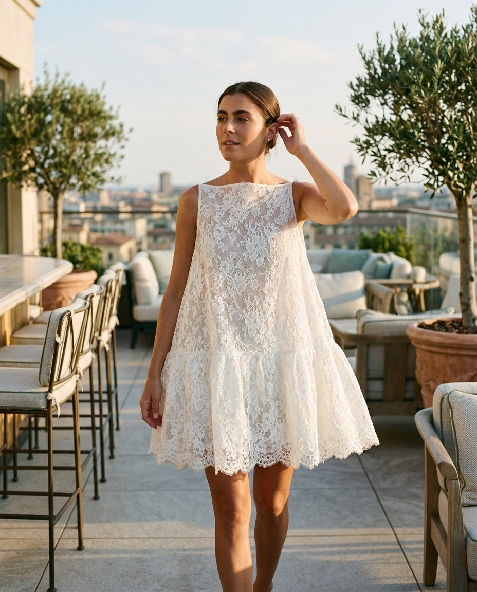 Ivory Aura Resort Lace Maxi Dress Ivory Maxi Dress with Relaxed Fit silhouette and Textured texture, outdoor styling image for Resort Wear, Brunch in SoHo, US Coastal Glam by ads.floravincie