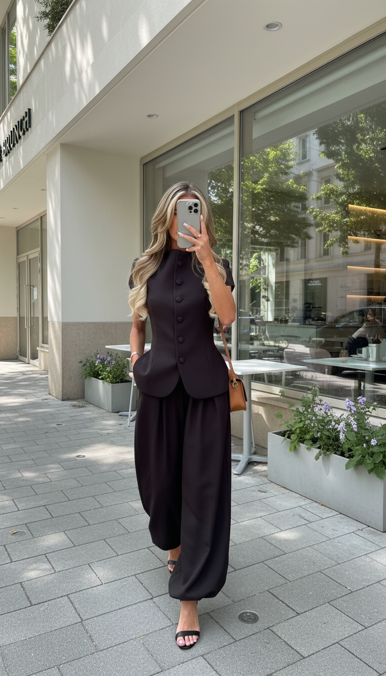 Black Wide-Leg Button Front Pockets Wide-Leg Jumpsuit product image 5