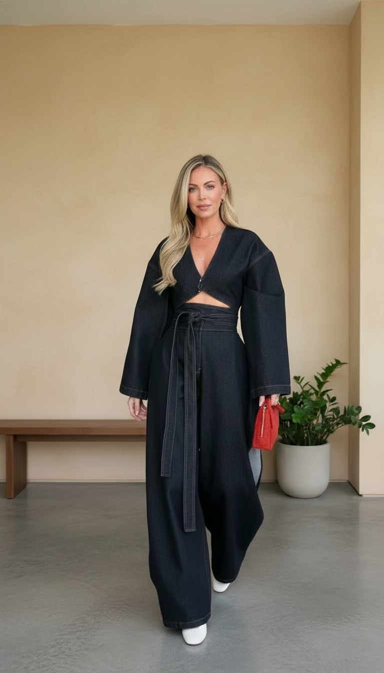 Black V-Neck Wide-Leg Belted Wide-Leg Jumpsuit product image 6