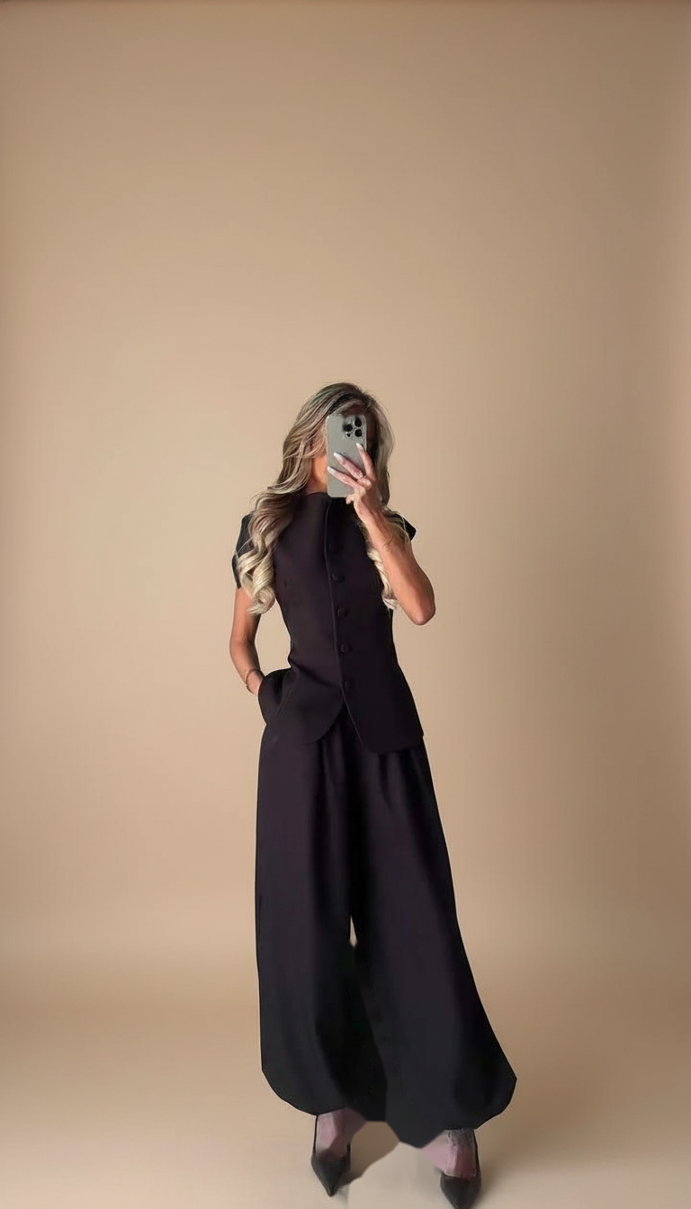 Black Wide-Leg Button Front Pockets Wide-Leg Jumpsuit product image 7